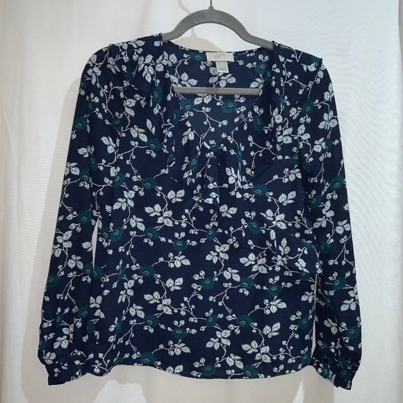 Loft faux wrap blouse Sz XXSP floral long sleeve ruffle button cuff - Picture 1 of 7